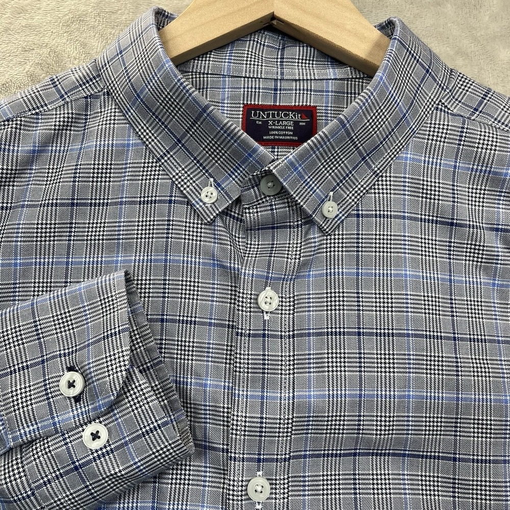 UNTUCKit Miriano WF Mens XL Gray Blue Plaid Long Sleeve Button Front Shirt
